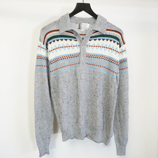(L) True Vintage Montgomery Ward Knit Pullover Collared Sweater Men's L Gray 70s