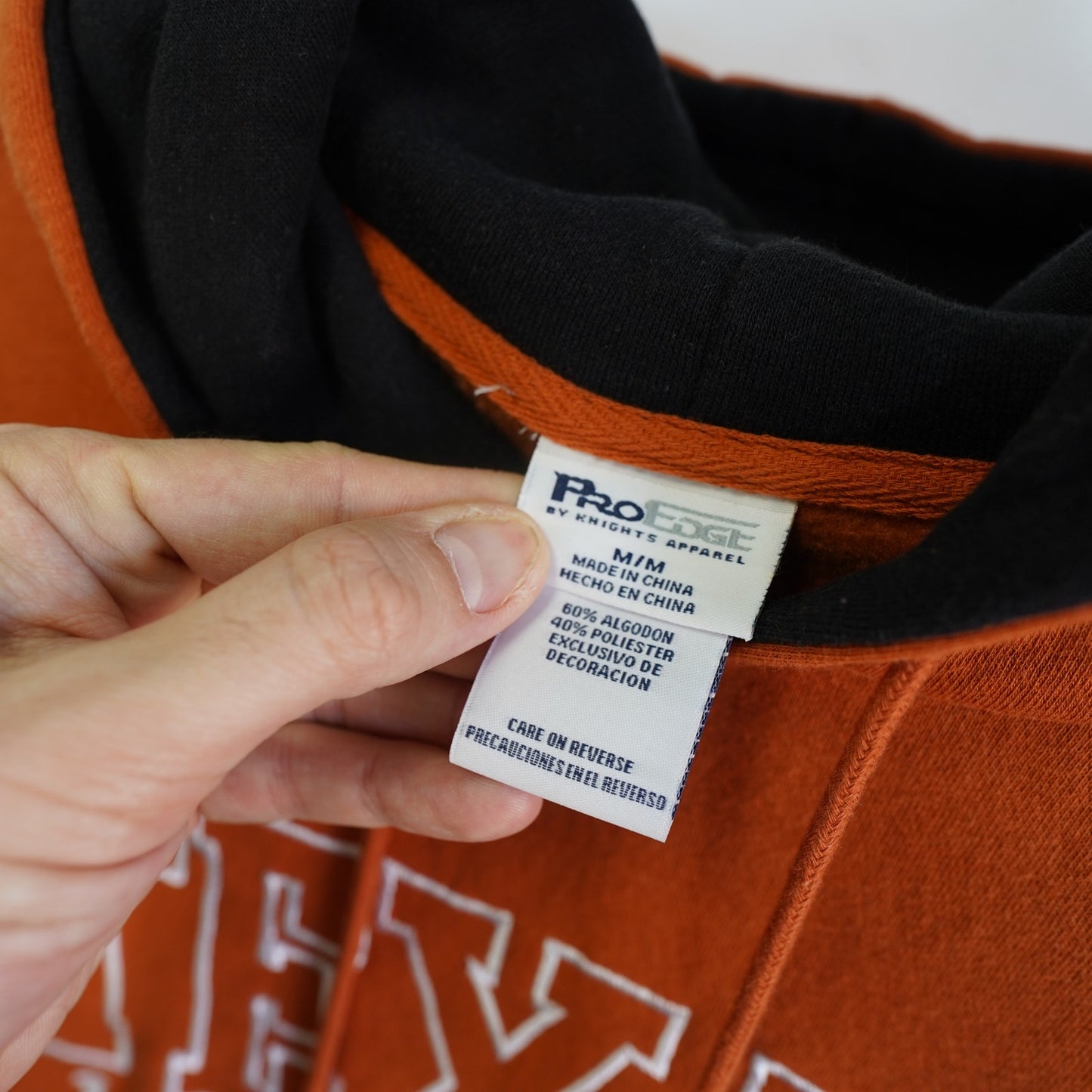 (M) Vintage Texas Longhorns Embroidered Pro Edge Hoodie Men's M Burnt Orange UT