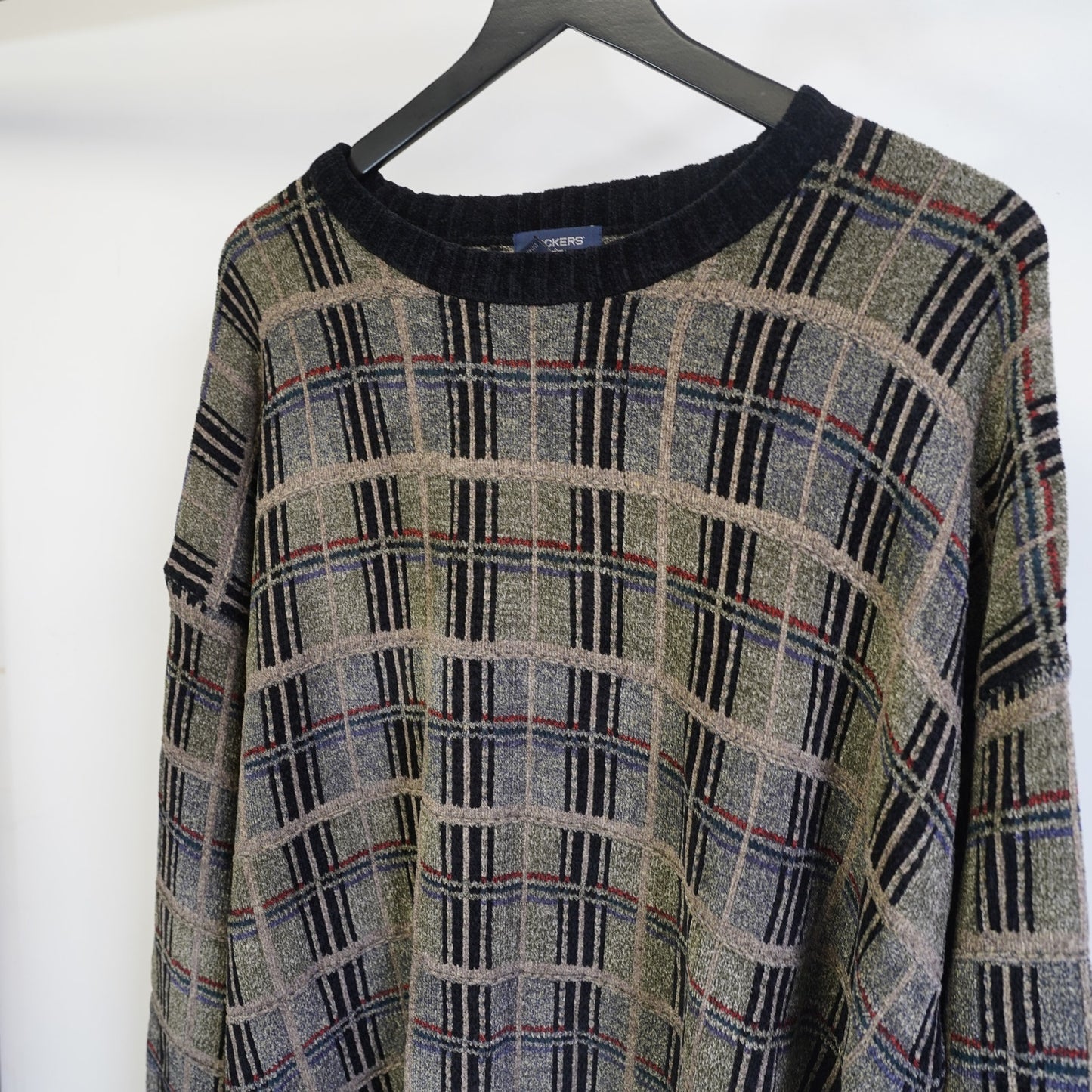 (2XLT) Vintage Dockers 90s Geometric Pattern Knit Sweater Men's 2XLT Tan Black Retro