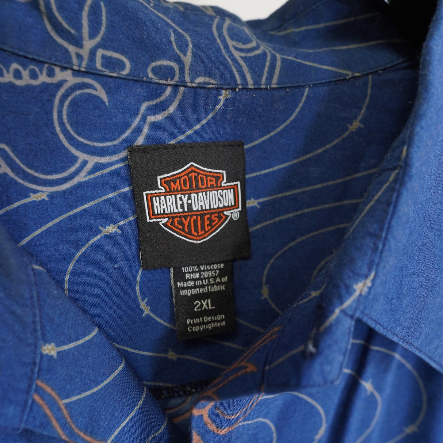 (XXL) Vintage Harley Davidson Screamin Eagle Hawaiian Shirt Men's XXL Blue Motorcycle