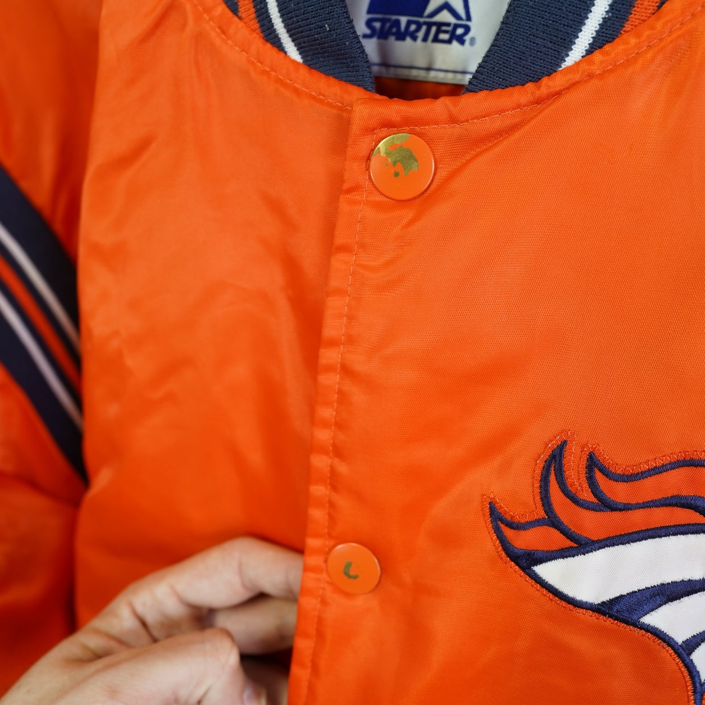 (L) Vintage Denver Broncos Stater Satin Varsity Jacket Men's L Orange Bomber Retro