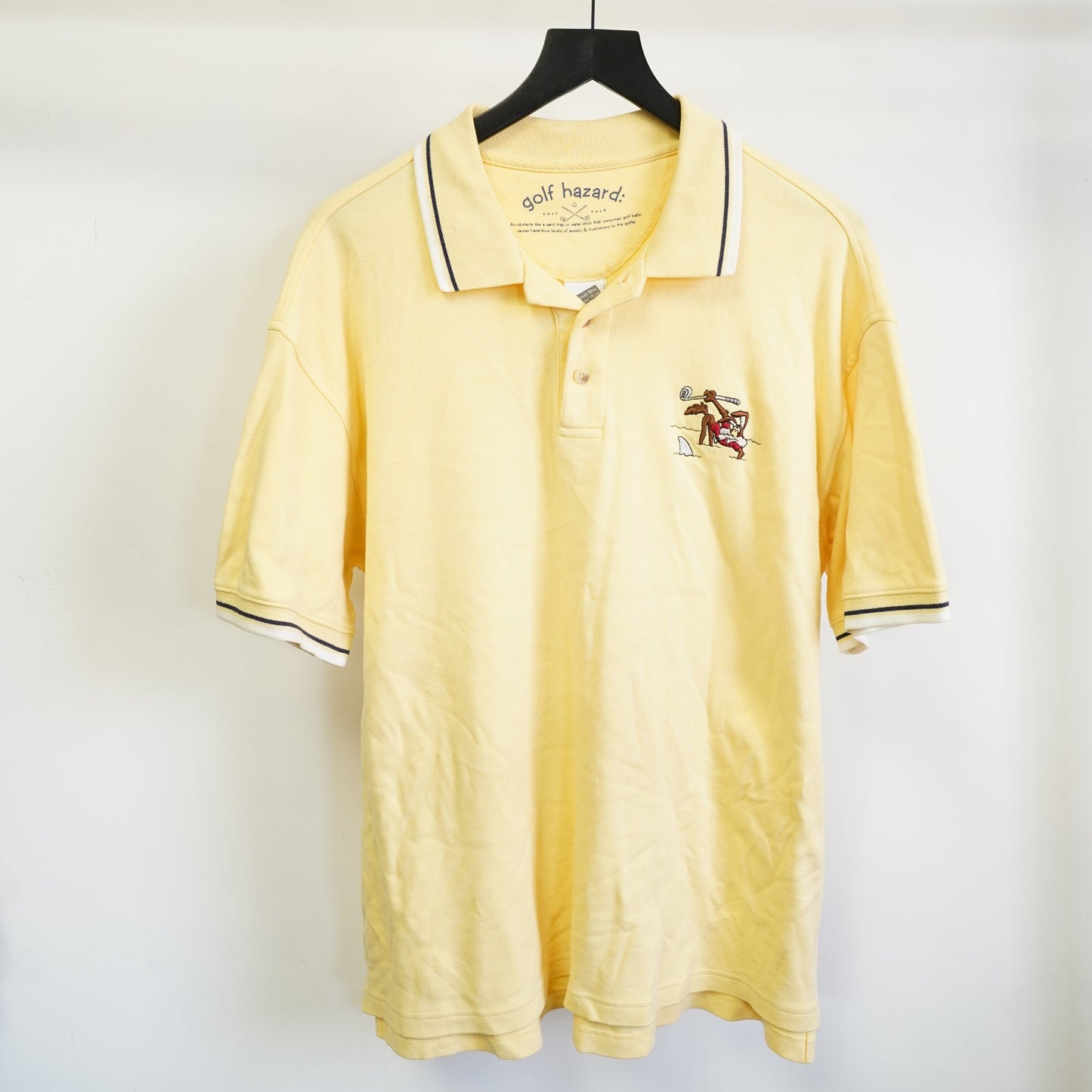 (M) Vintage Wile Coyote Stitched Golf Polo Shirt Men's M Looney Tunes Yellow Cartoon
