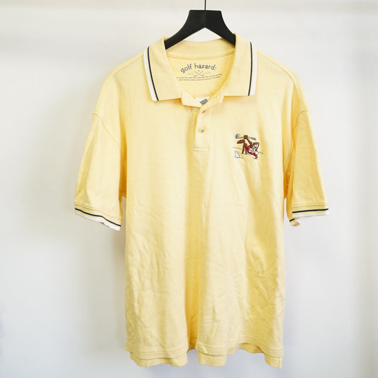 (M) Vintage Wile Coyote Stitched Golf Polo Shirt Men's M Looney Tunes Yellow Cartoon