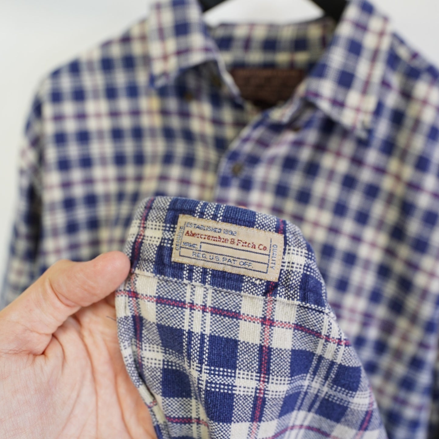 (L) Vintage Abercrombie & Fitch The Big Shirt Plaid Button Up Shirt Men's L Y2K Blue