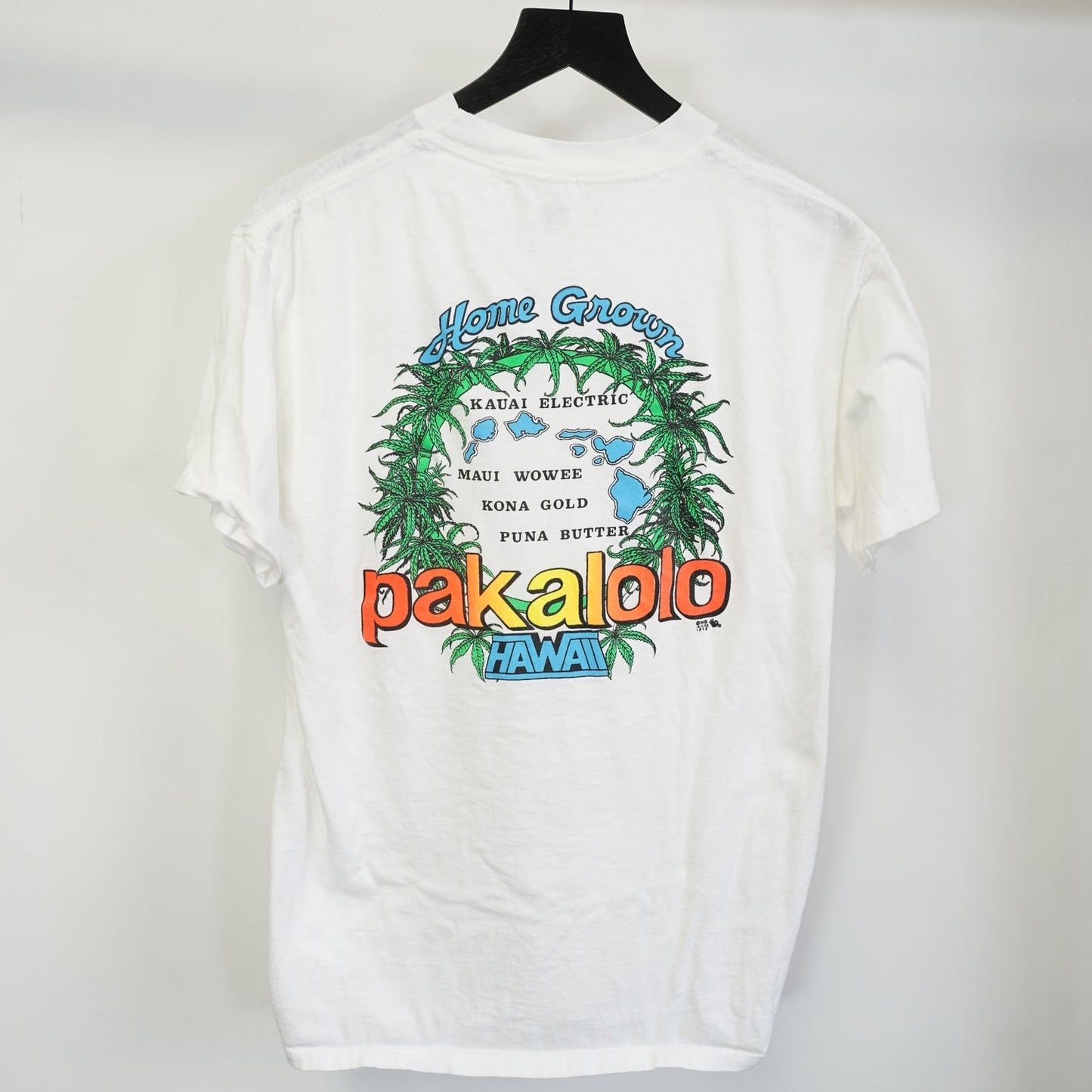 (L) Vintage Pakalolo Hawaiian Weed Cannabis Hemp Marijuana T-Shirt Mens L White Drug