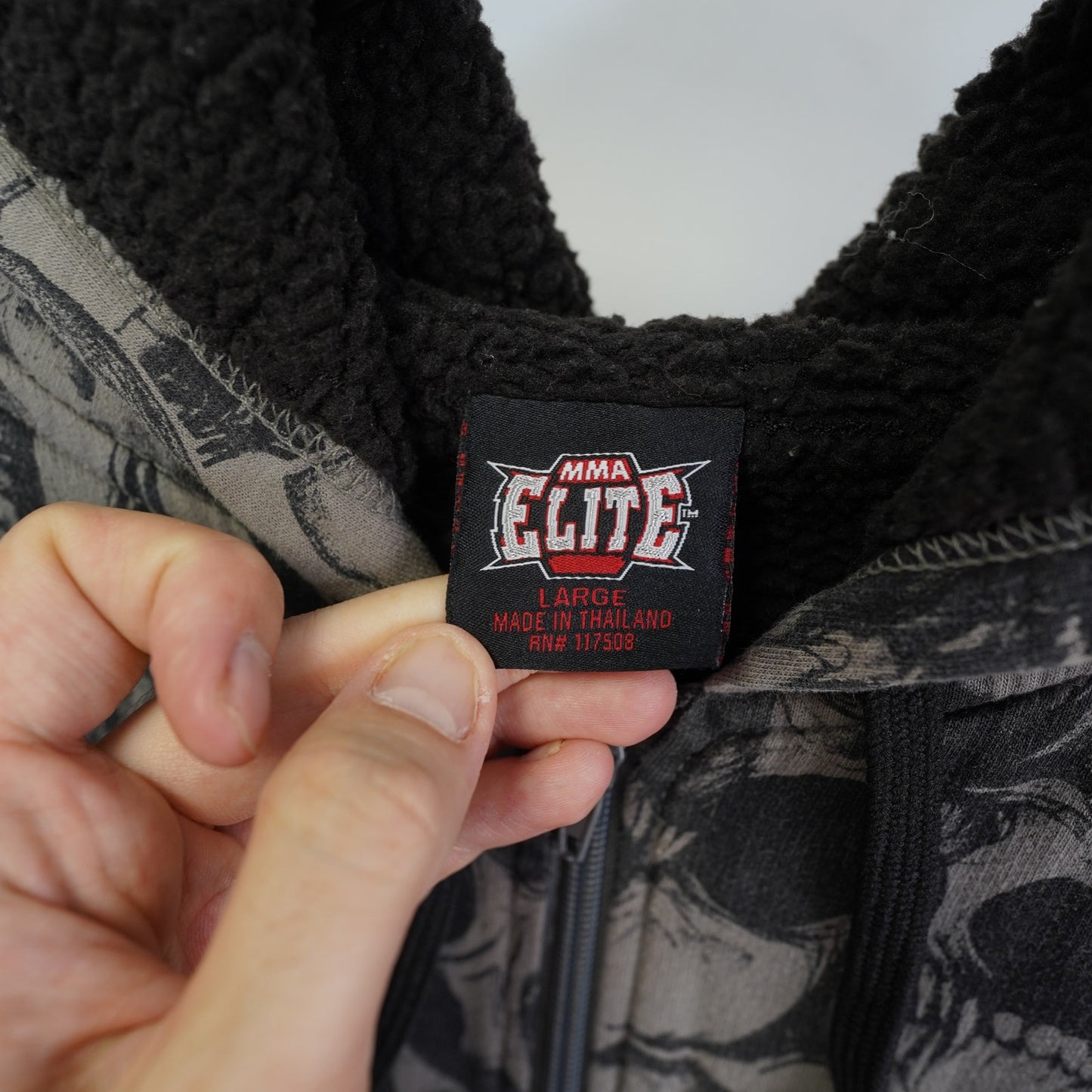 (L) Vintage MMA Elite Skull Pile Hoodie Y2K Men's L Gray All Over Print 2000s
