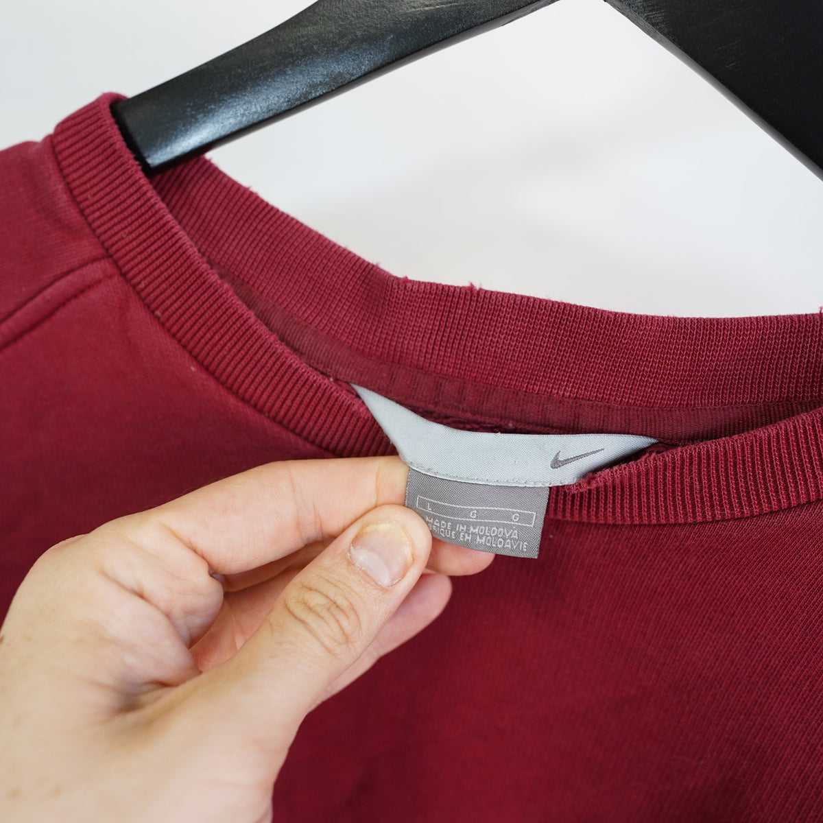 (L) Vintage Nike 2000s Essential Check Swoosh Sweatshirt Men's L Maroon Y2K