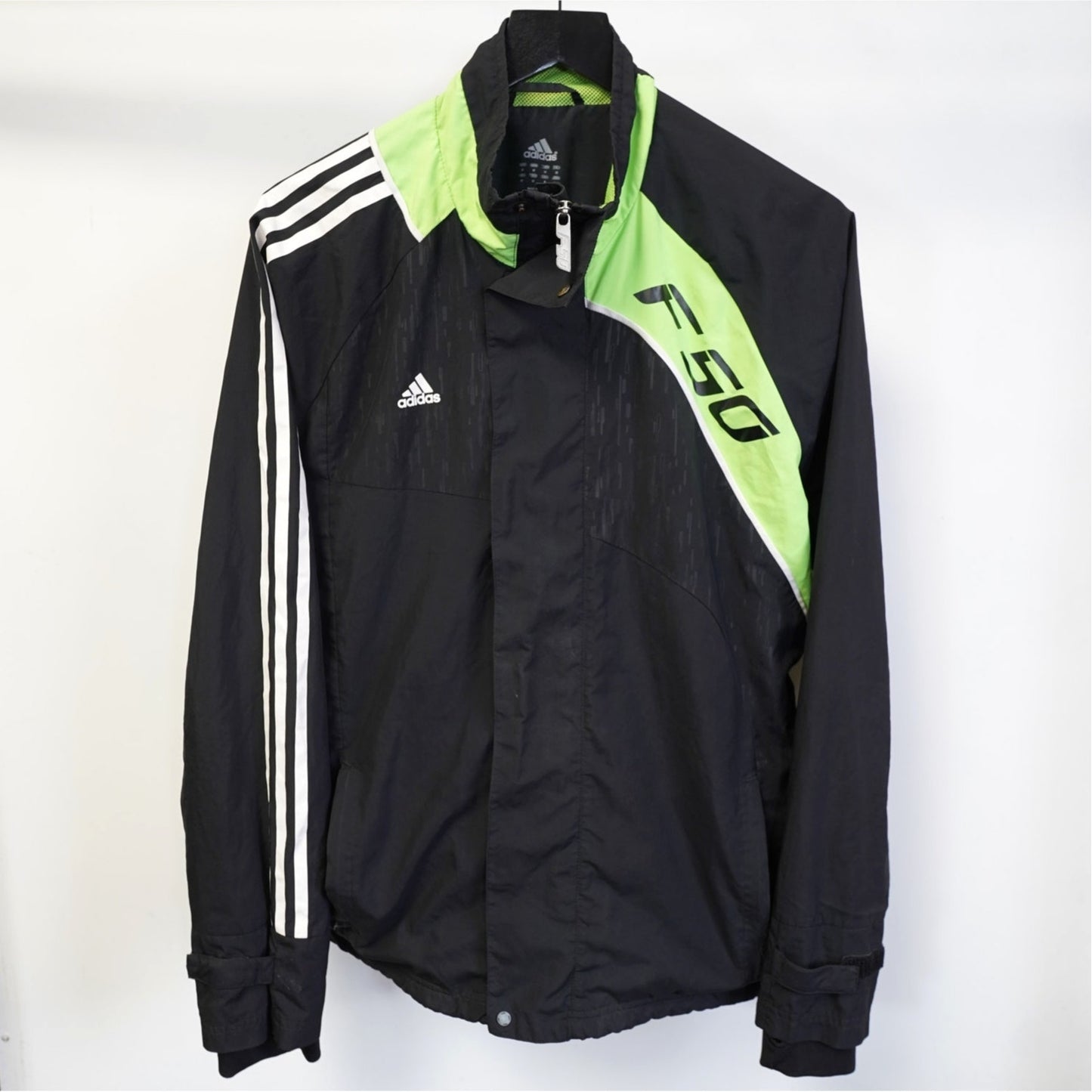 Adidas F-50 Soccer Windbreaker Men's M Black Neon Green Full Zip Retro