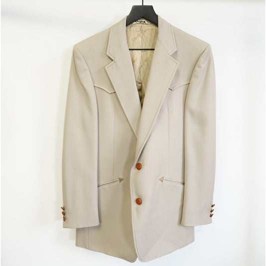 (Men's L) True Vintage Oleg Cassini Western Cowboy Suit Jacket Men's Sz. 42 Tan Blazer 70s
