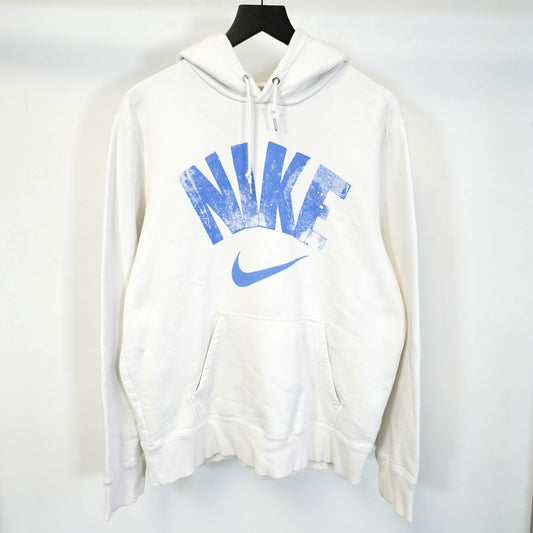 (L) Nike Big Logo Hoodie Men's L White Blue Jacket Spellout Swoosh Center Check