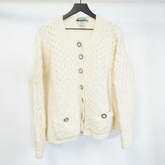 (Women's XXL) Vintage Aran Crafts Cardigan Sweater Cream Wool Fisherman Ireland Women's XXL