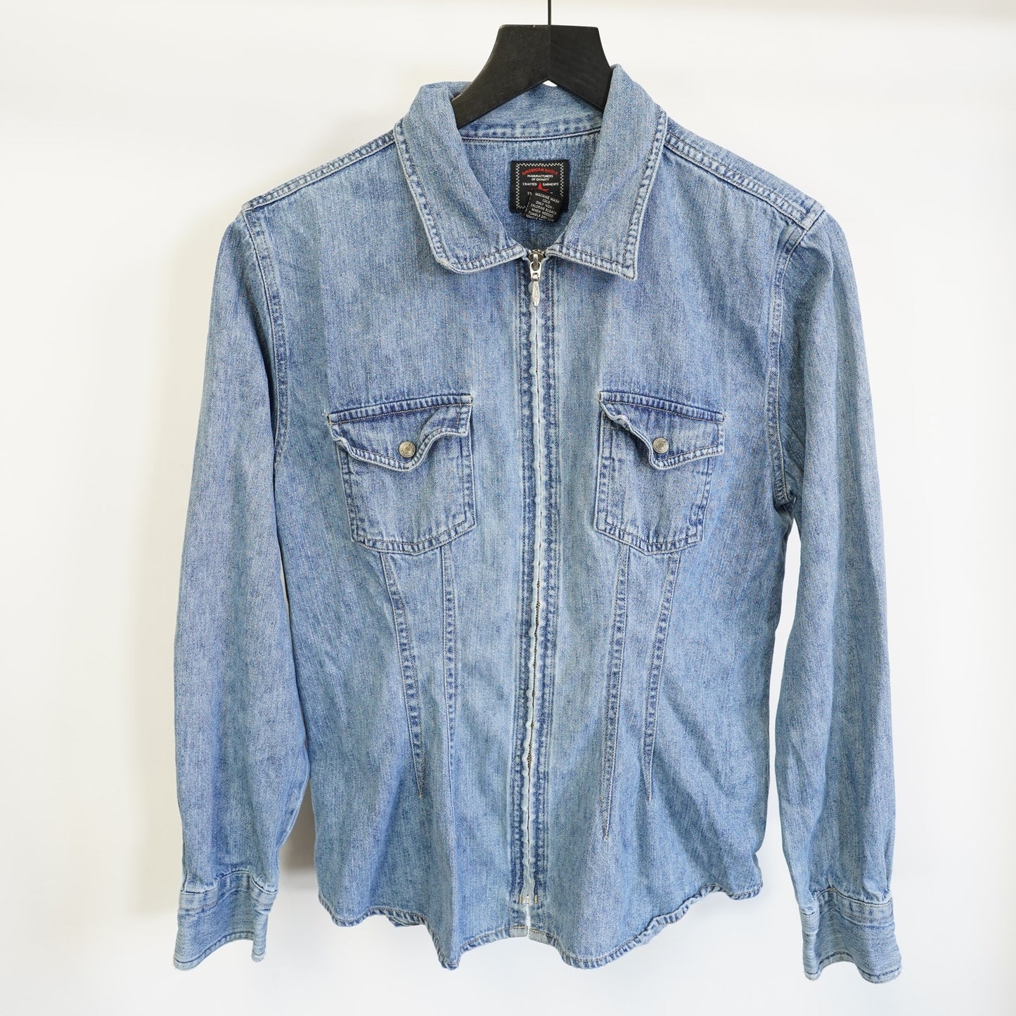 (Women's L) Vintage American Eagle Outfitters 90s Blue Denim Jacket Women's L Y2K Full Zip