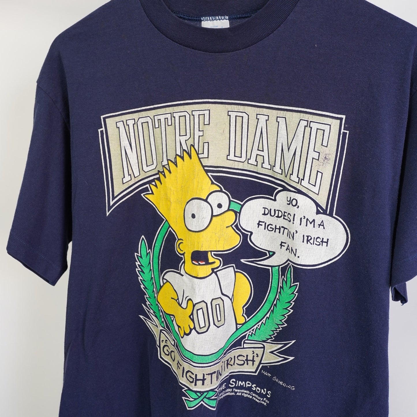 (XL) Vintage Bart Simpson Notre Dame Fighting Irish 90s T-Shirt Men's XL Logo 7 Blue