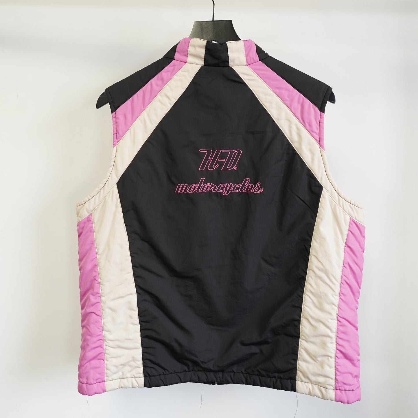 (Women's XXL) Vintage Harley Davidson Motorcycles Puffer Vest Women's 2XL Black Pink Y2K