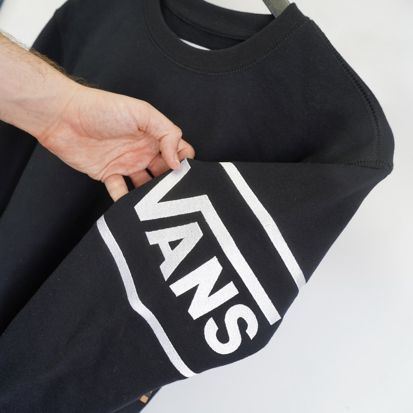 (S) Vans Skateboards Crewneck Sweatshirt Sewn Sleeve Logo Men's S Black New w/Tags