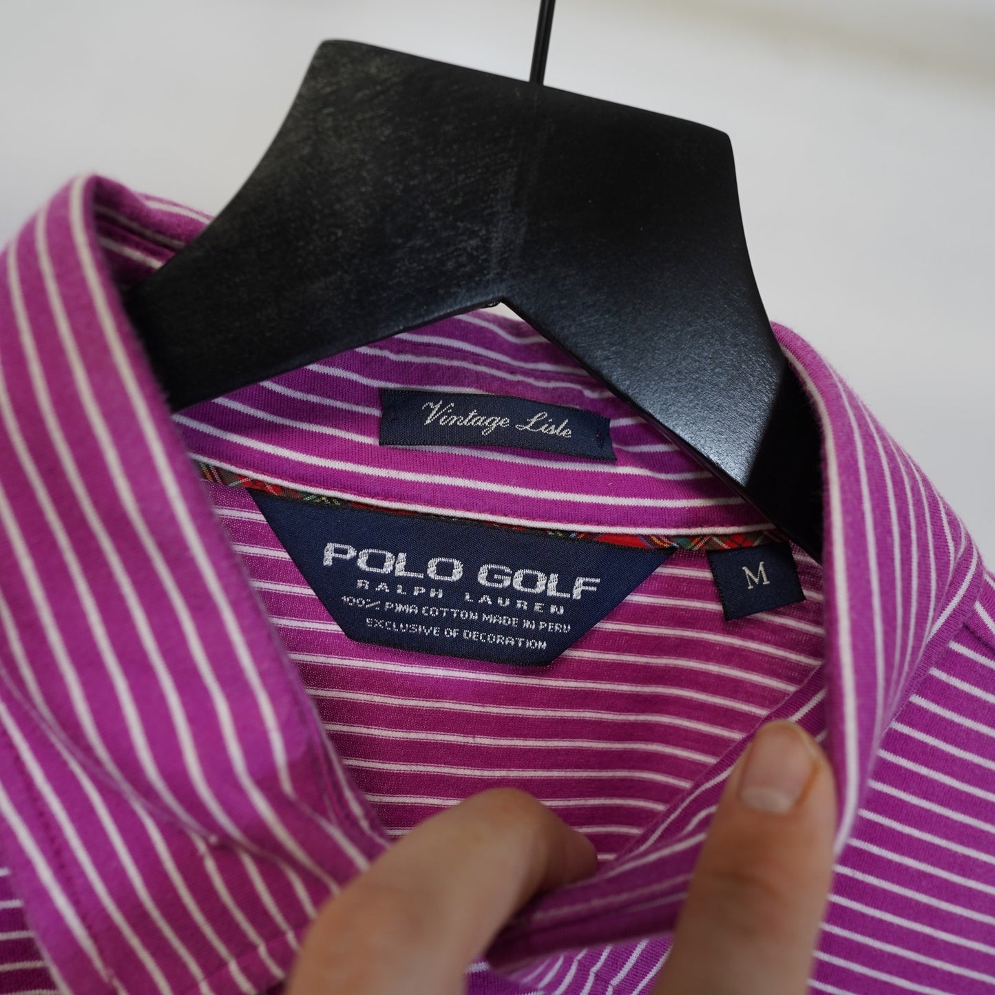 (M) Polo Golf Ralph Lauren Vintage Lisle Shirt Men M Pink Striped Big Pony Tournamen