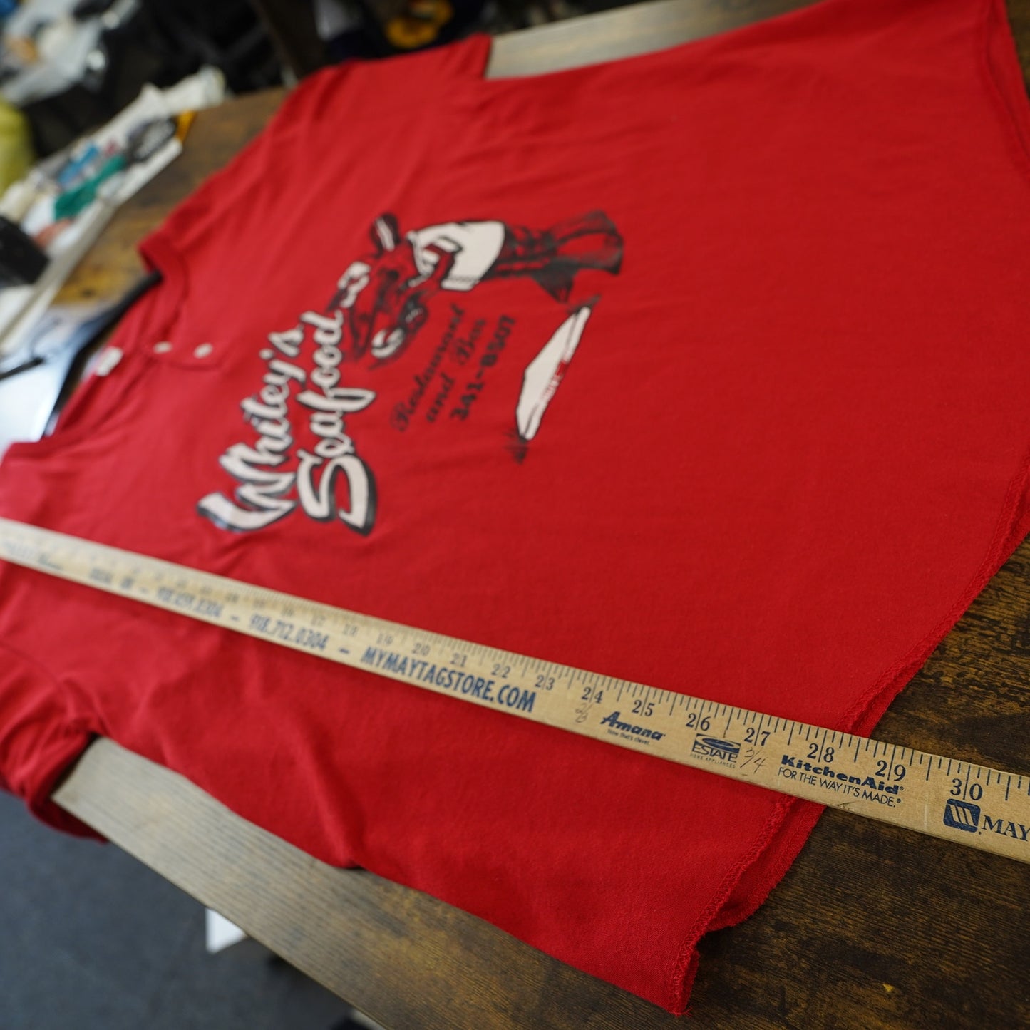 (XL) True Vintage Whitey's Seafood Crawfish Baseball Jersey Henley Men's XL Texas Red