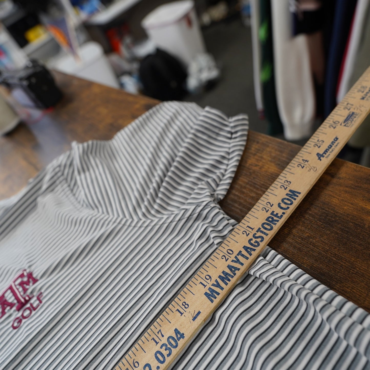 (L) Texas A&M Golf Adidas Adi Pure Striped Performance Polo Shirt Men's L Gray Sewn