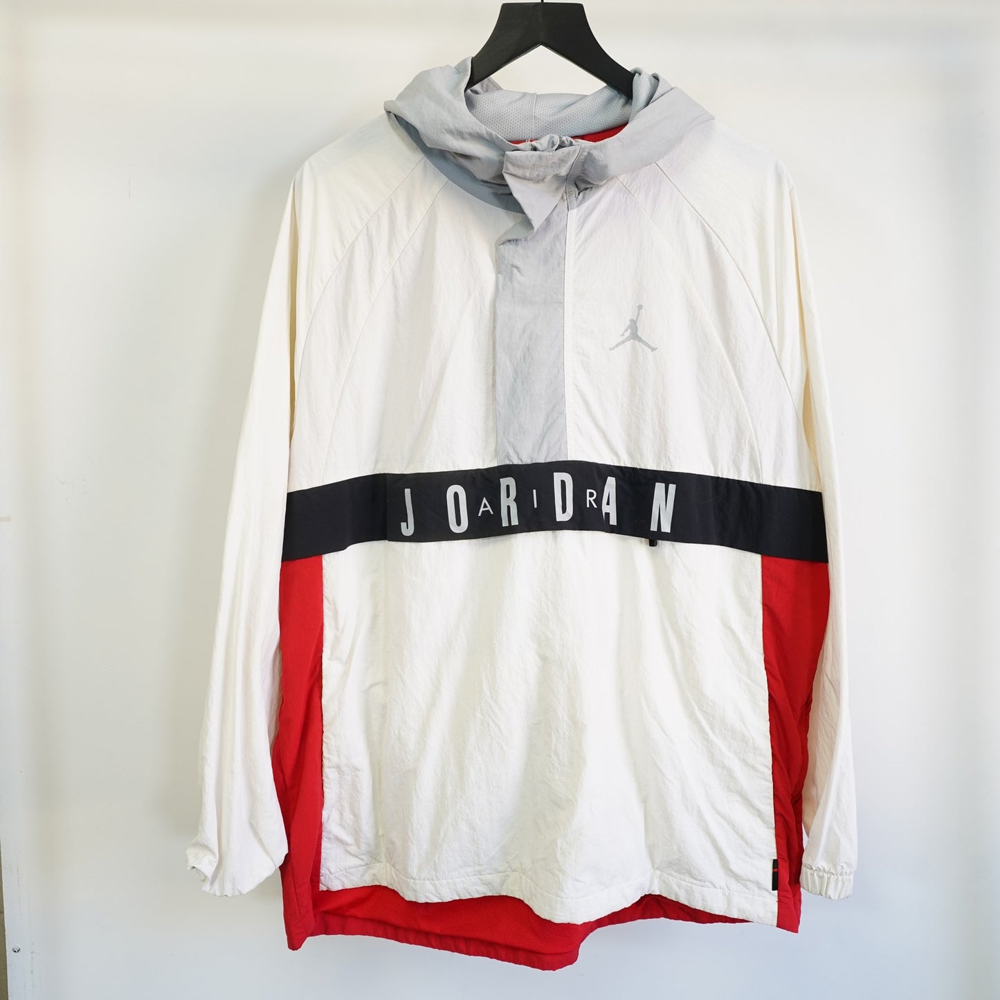 (L) Nike Air Jordan Wings Windwear Anorak Jacket Men's L White Gym Red Basketball