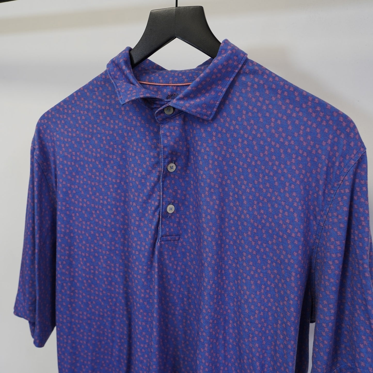 (L) Johnnie-O Top Shelf Palm Tree Golf Performance Polo Shirt Men's L Blue Pink