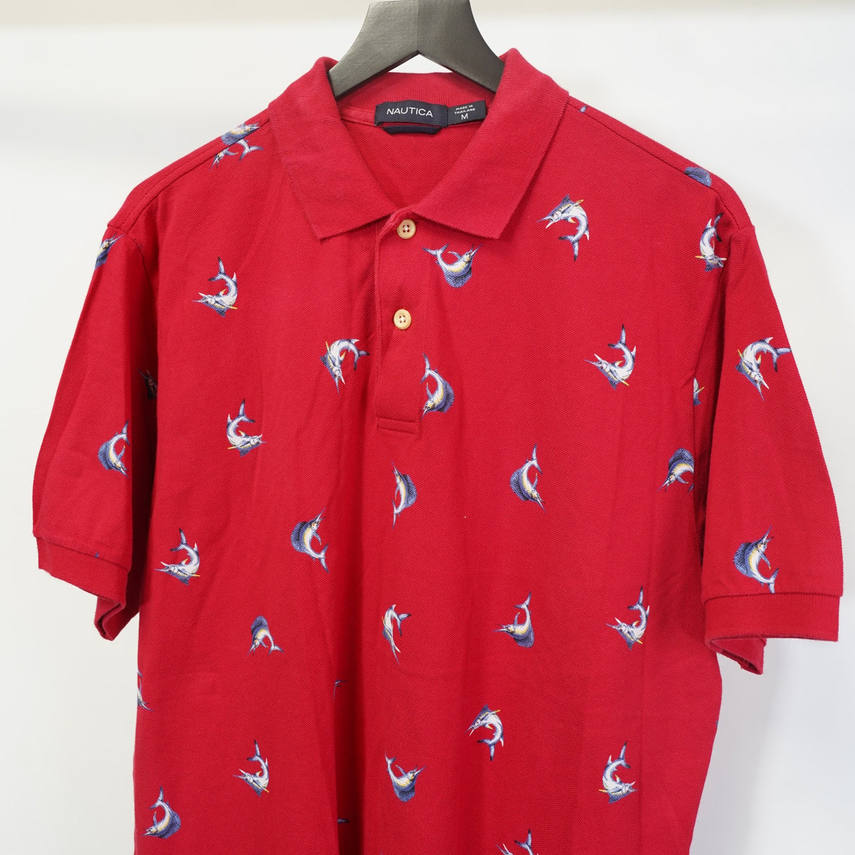 (M) Vintage Nautica Sword Fish Embroidered Polo Shirt Men's M Red Competition Retro