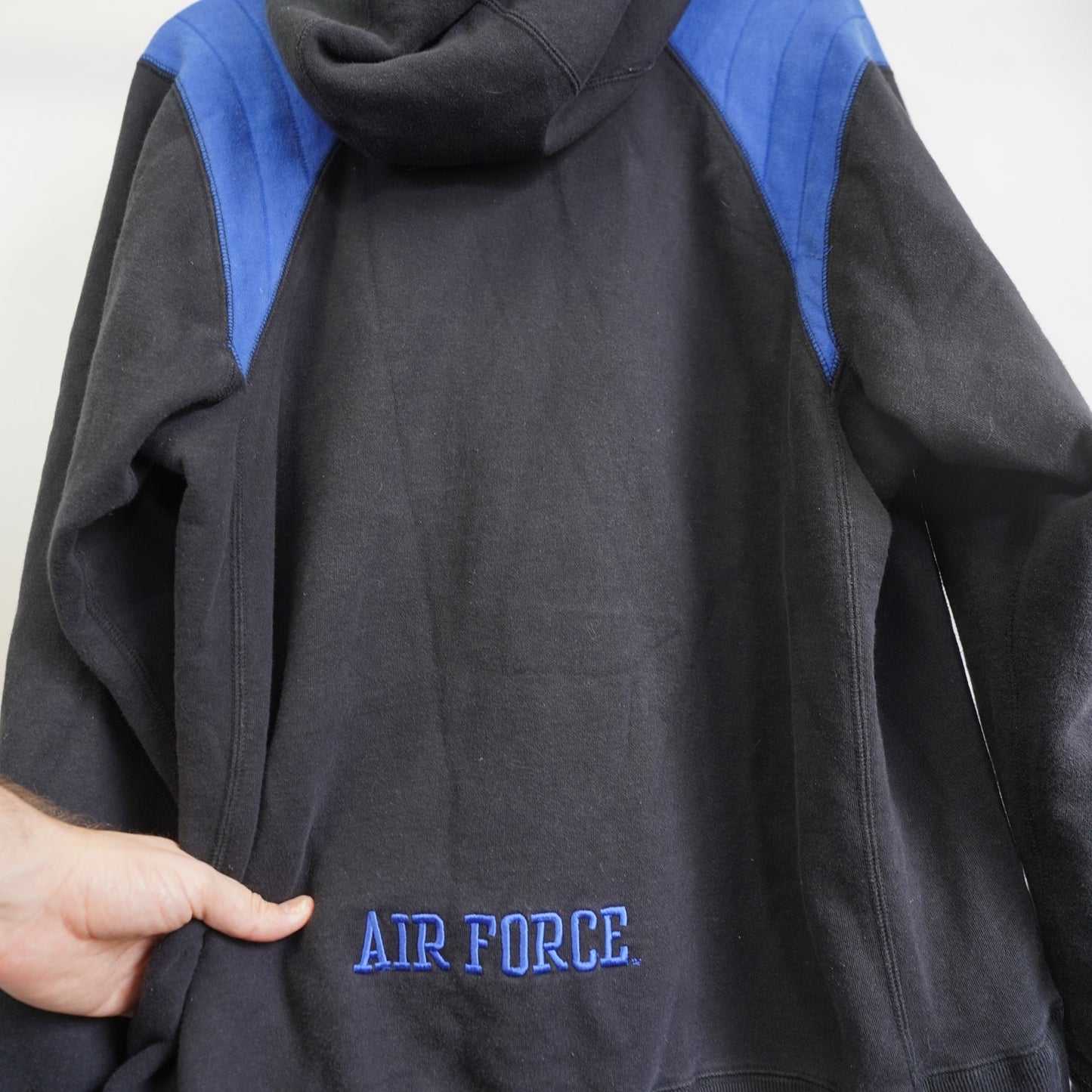 (L) Nike Air Force Academy Center Swoosh Hoodie Men's L Embroidered Black Blue