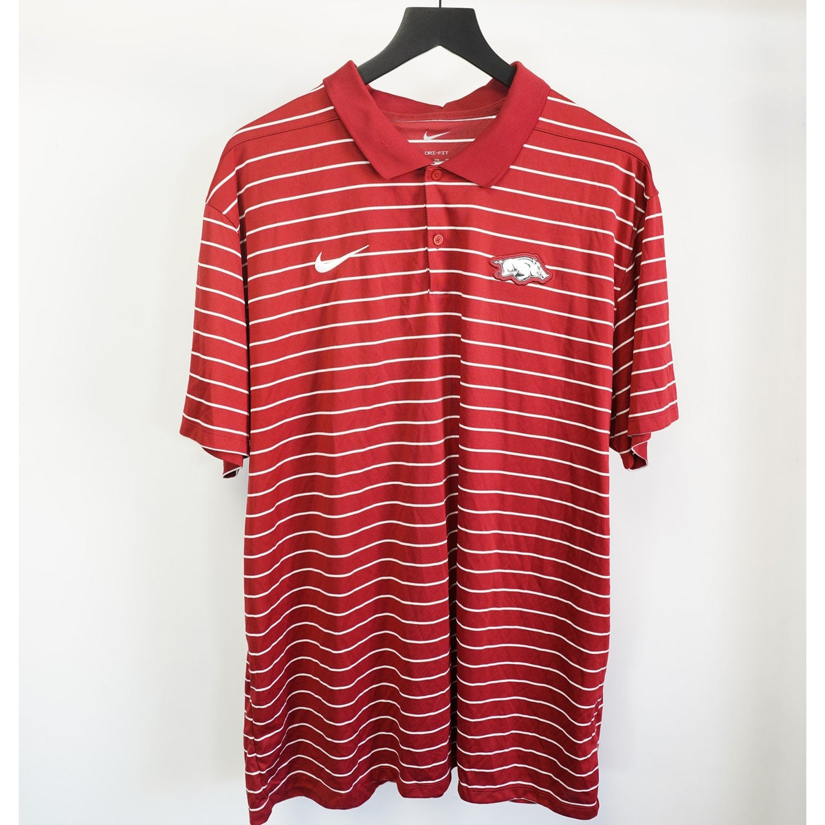(XXL) Arkansas Razorbacks Nike Dri-Fit Striped Polo Shirt Men's XXL Red White