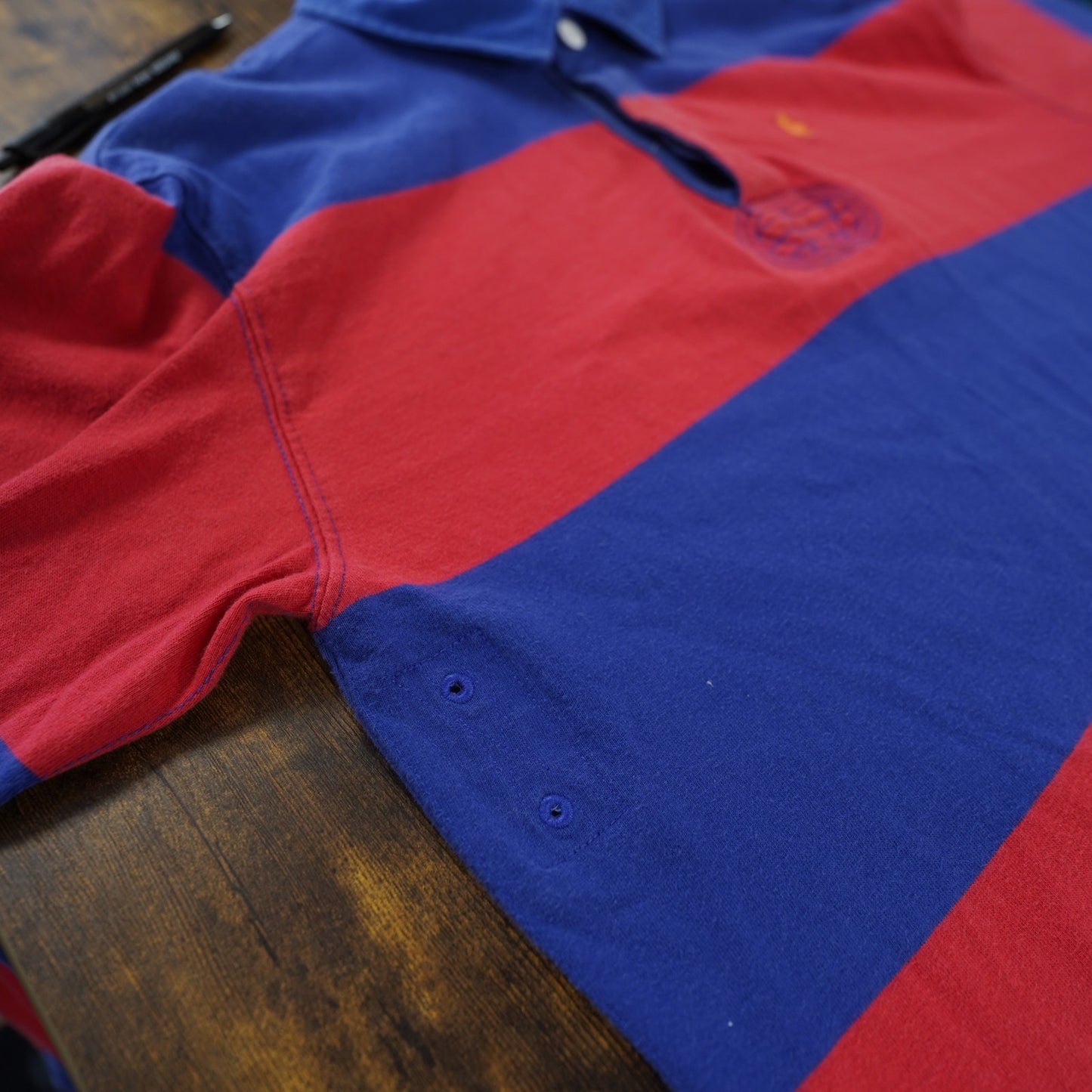 (Youth XL) Vintage Polo Ralph Lauren Striped Rugby LS Polo Shirt Kids Blue Red