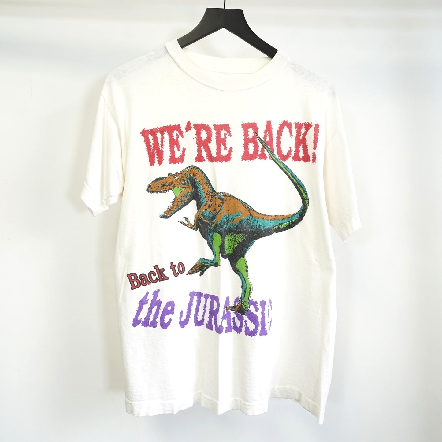(L) Vintage Jurassic Park T-Rex Dinosaur Single Stitch T-Shirt Men's L White Raptor