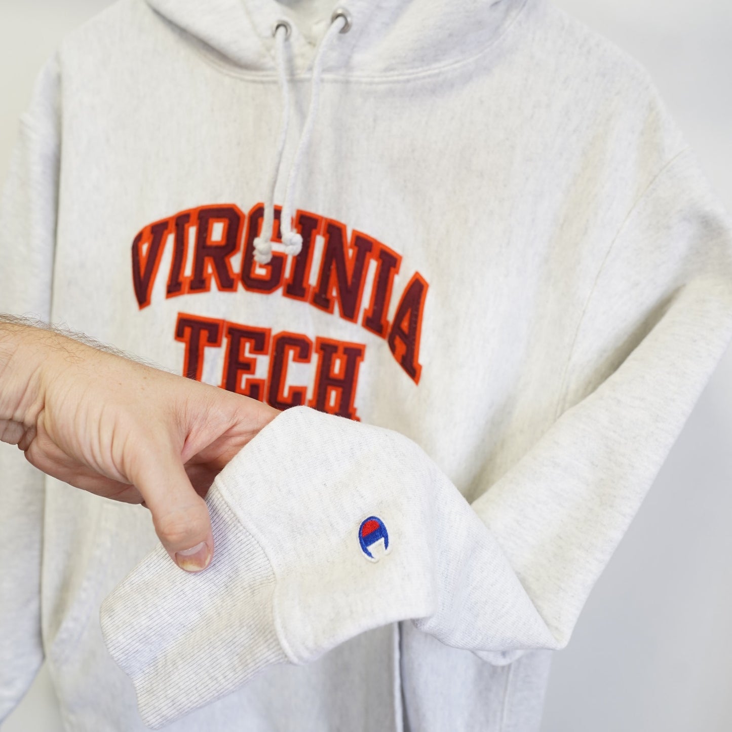 Virginia Tech Champion Reverse Weave Embroidered Hoodie Men's L Heather Gray