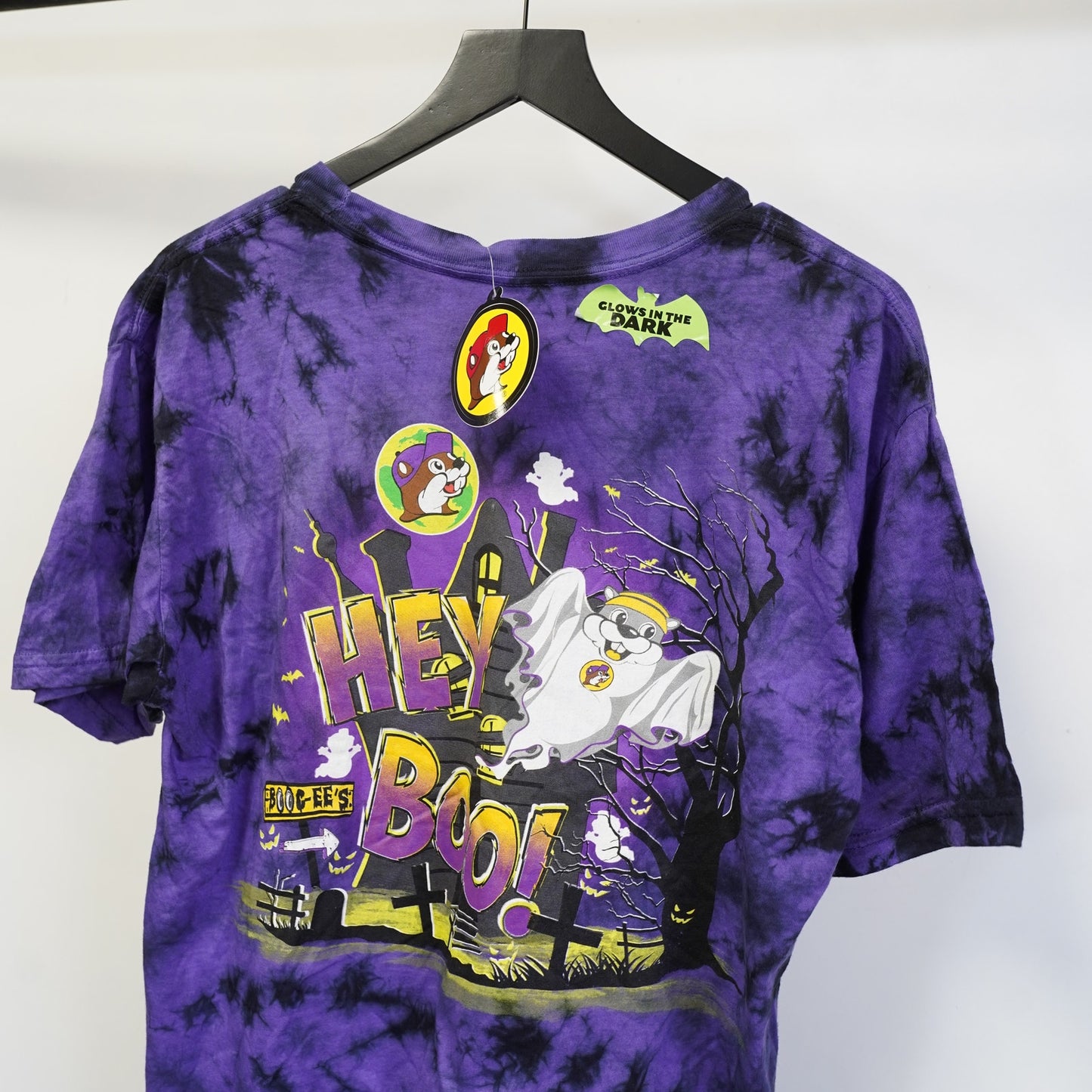 (L) Buc-ees Halloween Tie Dye T-Shirt New w/Tags Men's L Purple Ghost Boo