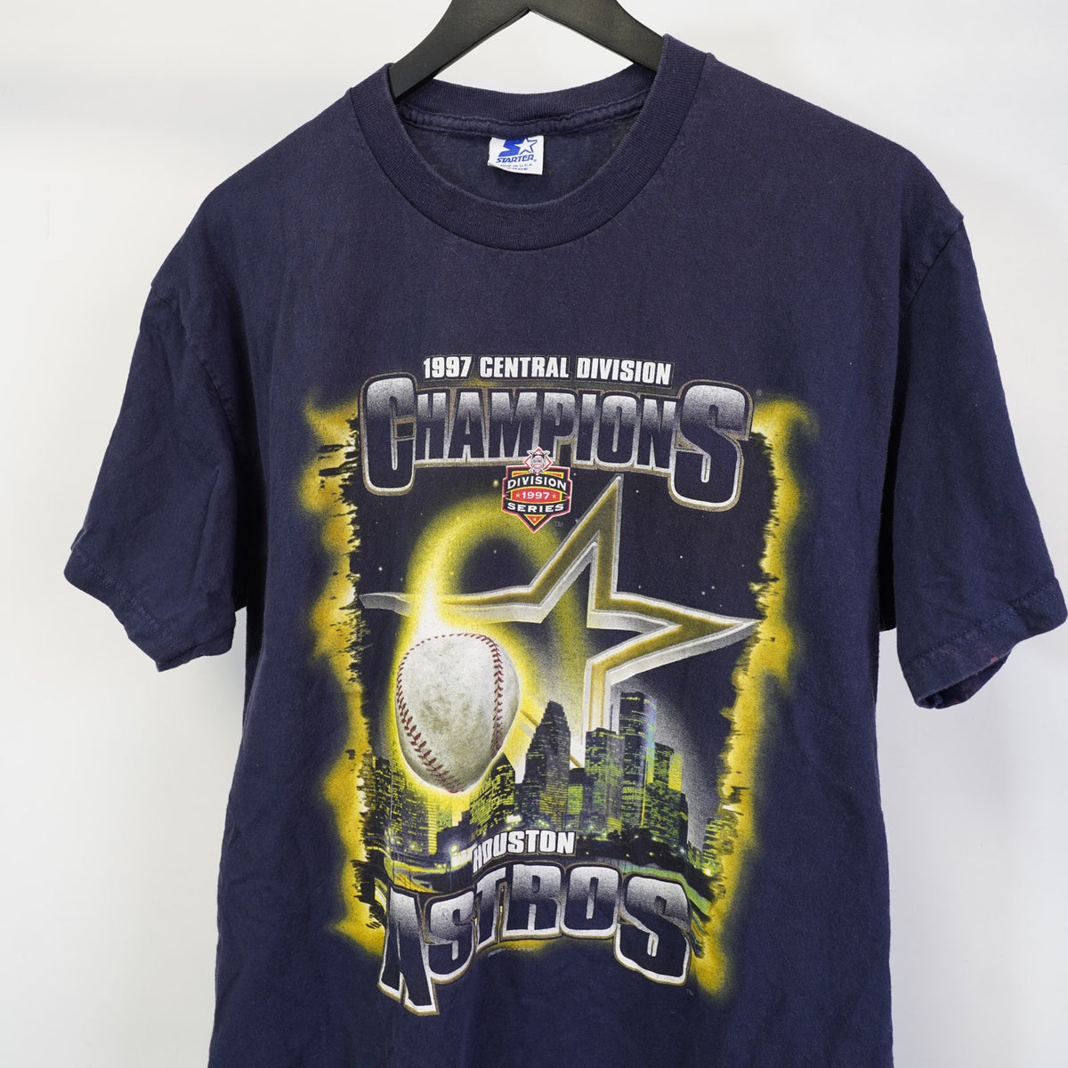 (L) Vintage Houston Astros Starter 90s T-Shirt Men's L Navy Blue Gold Retro Downtown