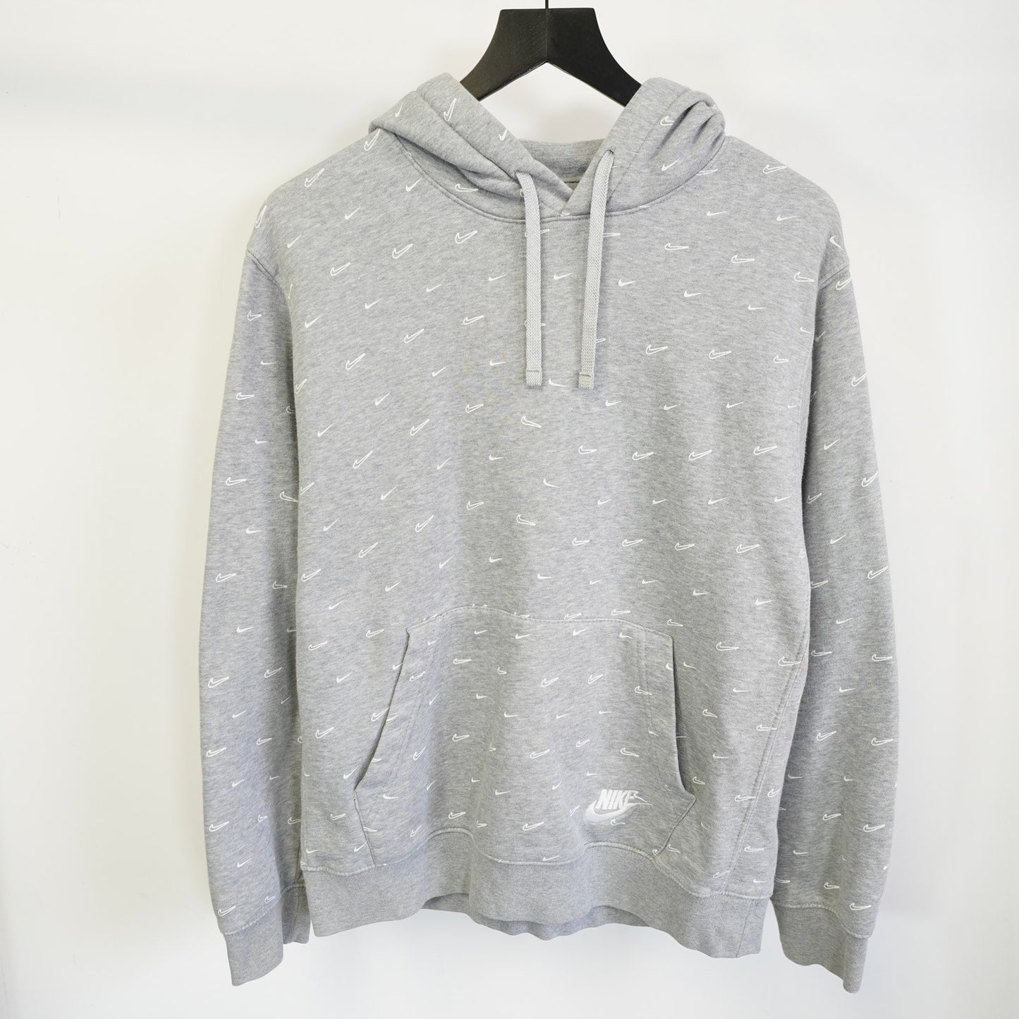 (M) Nike Swoosh All Over Print Check Hoodie Men's M Gray White Embroidered Air Retro
