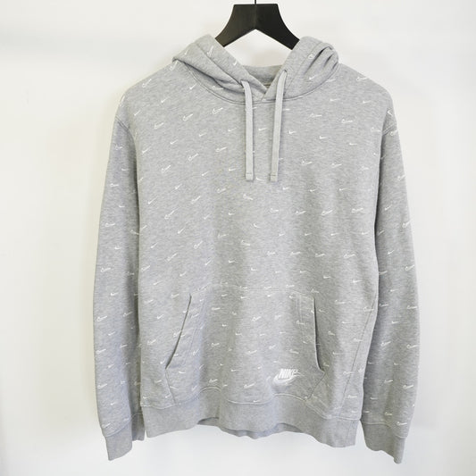 (M) Nike Swoosh All Over Print Check Hoodie Men's M Gray White Embroidered Air Retro