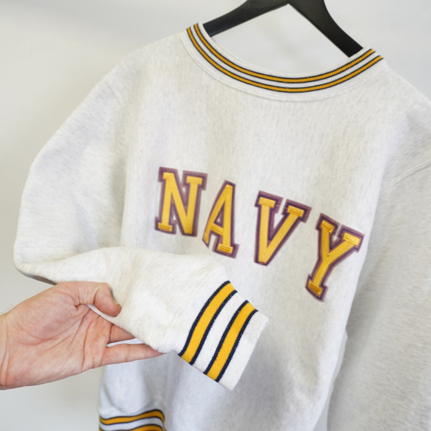 Vintage 1980s US Navy Embroidered Reverse Weave Sweatshirt Men's L Gray Retro