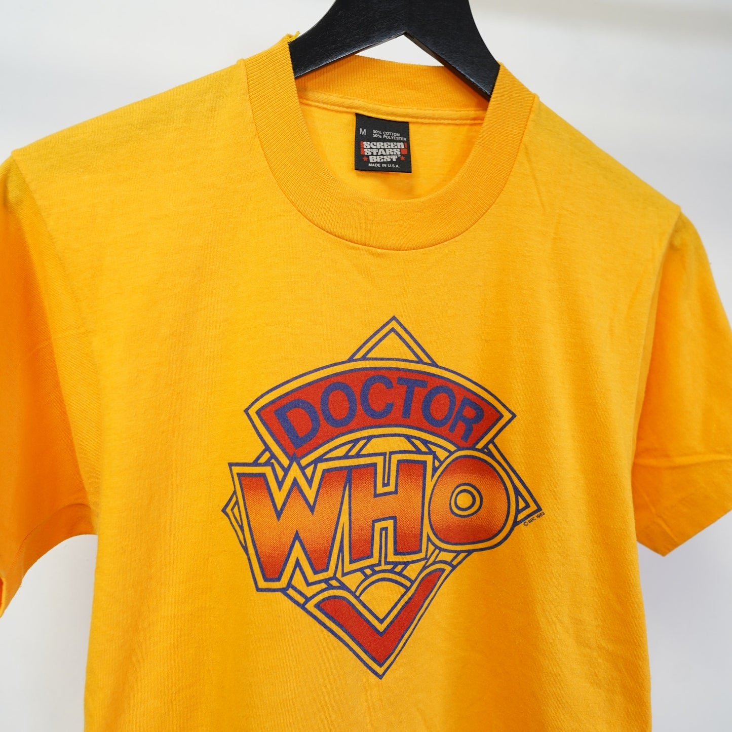 (S) Vintage Dr. Who 1983 Promotional T-Shirt Adult S Yellow Single Stitch TV Show