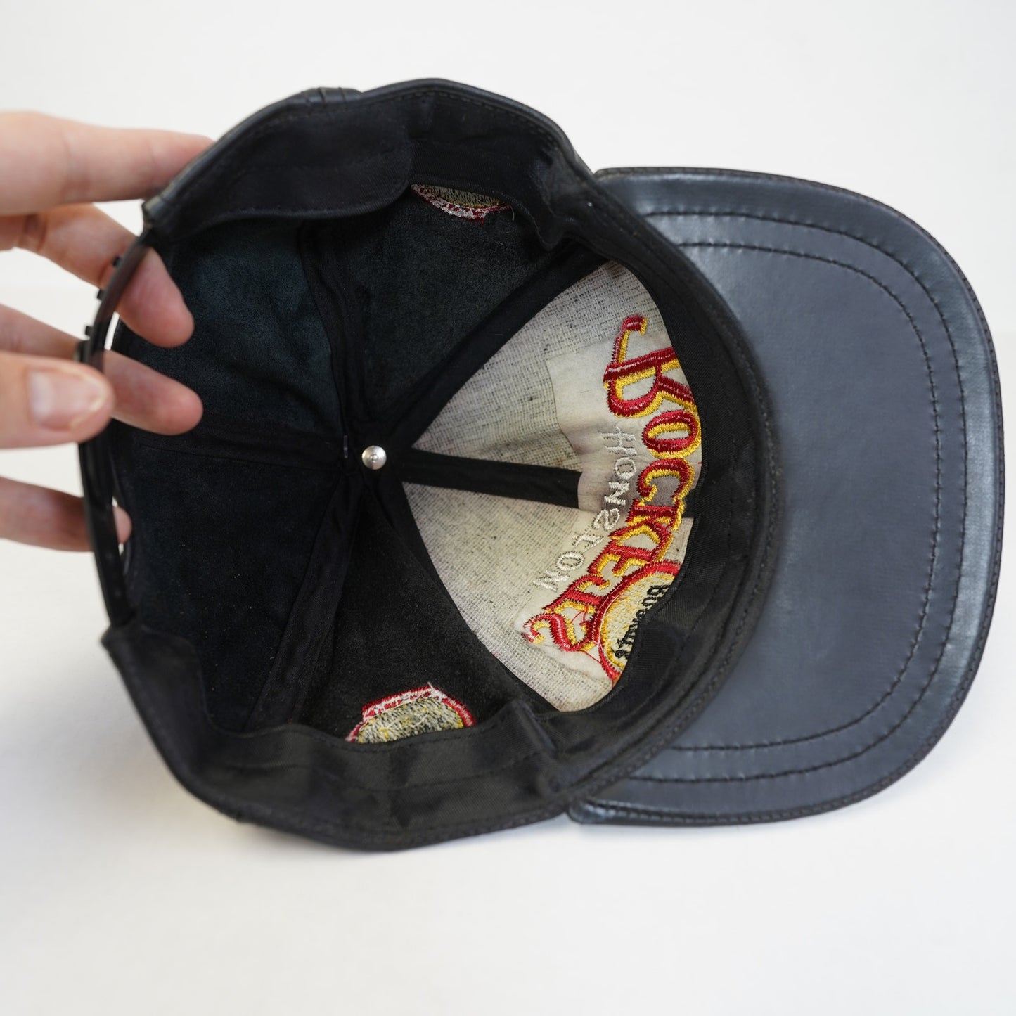 Vintage Houston Rockets 90s Leather Black Snapback Hat Stitched