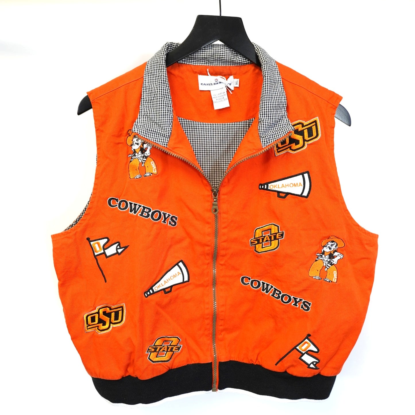 (Women's XL) Vintage Oklahoma State Cowboys Embroidered Vest Patchwork Orange
