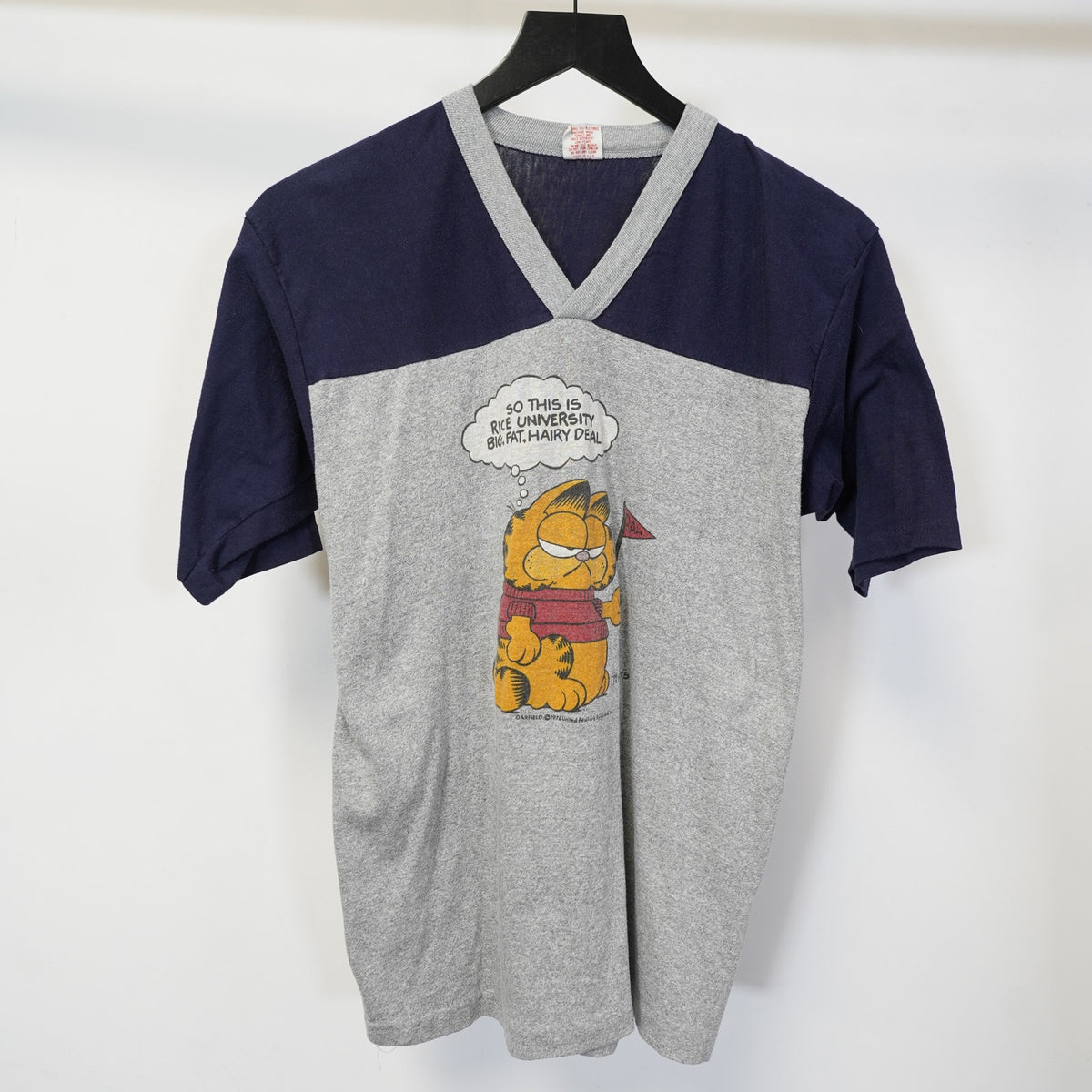 (XS) True Vintage Rice University Garfield 70s-80s Cartoon T-Shirt Men's XS Gray Blue