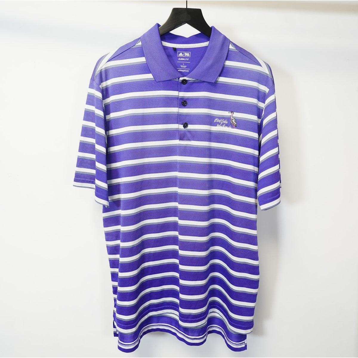 (L) Adidas Climalite Striped Purple Golf Performance Polo Men's L Embroidered Bird