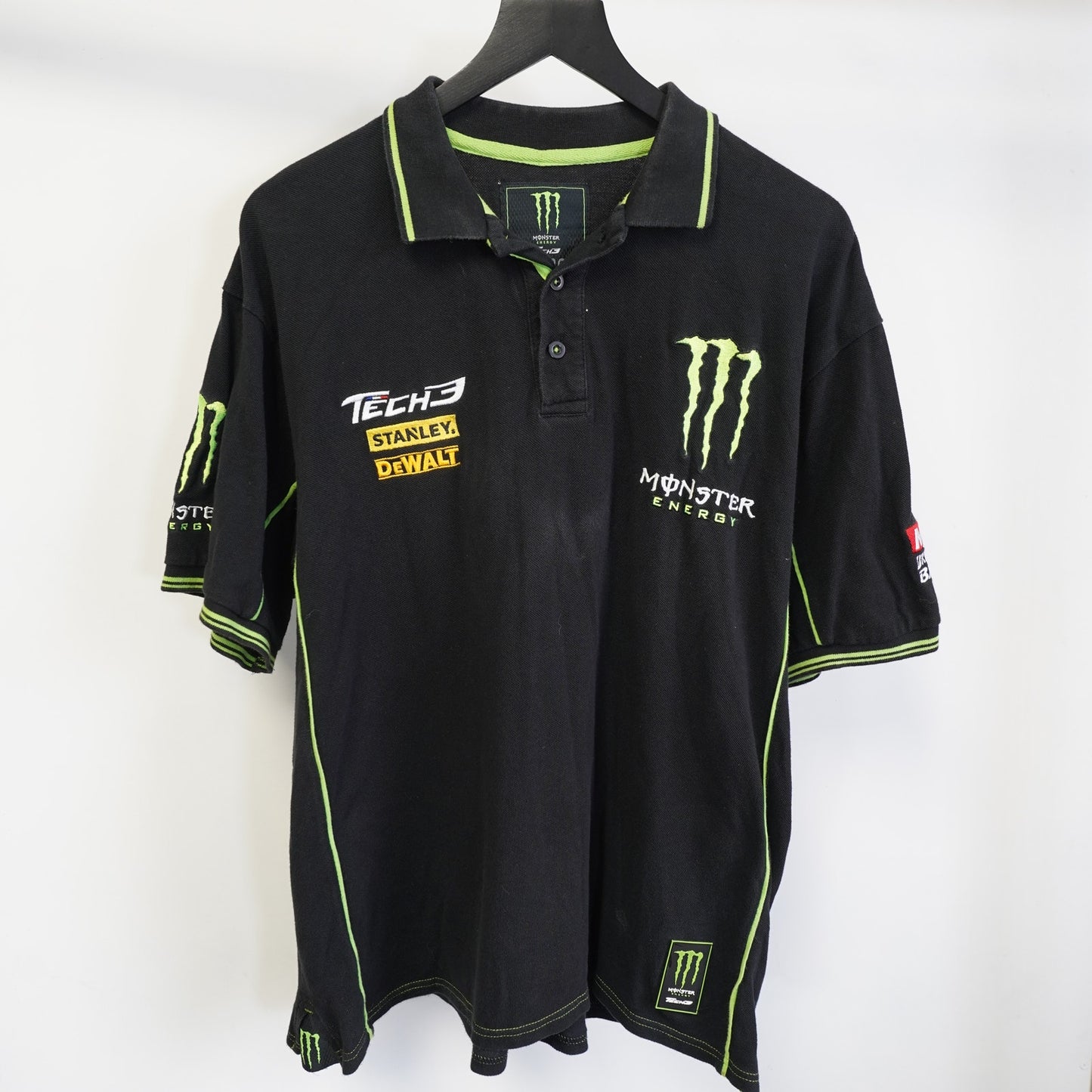 (XL) Vintage Monster Energy Y2k Tech3 Team Polo Shirt Embroidered Men's XL Black 2000