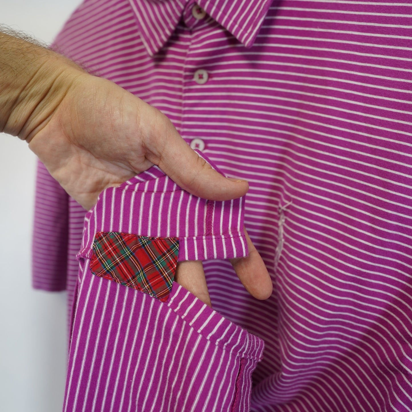 (M) Polo Golf Ralph Lauren Vintage Lisle Shirt Men M Pink Striped Big Pony Tournamen