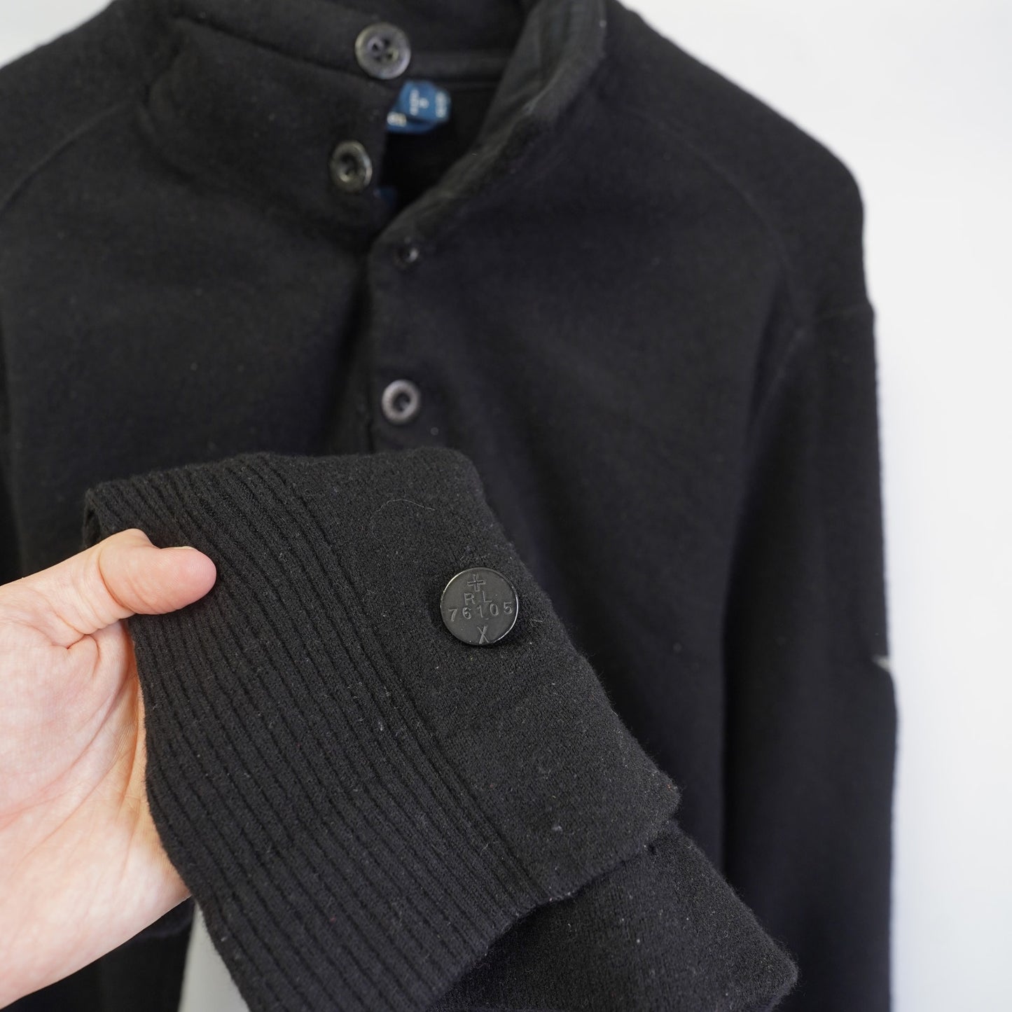 (XL) Vintage Polo Ralph Lauren Wool Heavy Pullover 1/4 Sweater Men's XL Black Henley