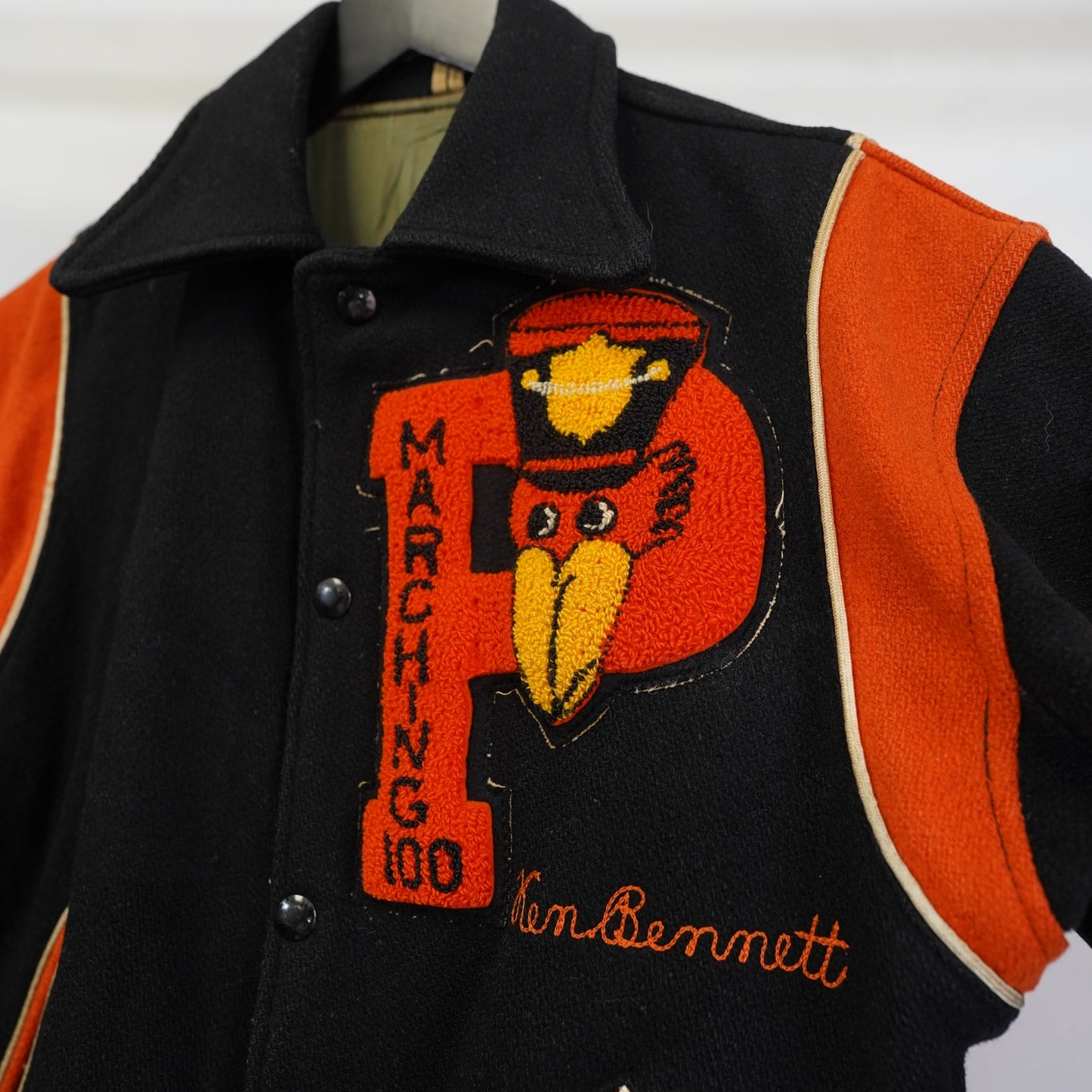 (S) True Vintage 50s Letterman Chain Stitched Varsity Jacket Sz 38-40 Men's S Black