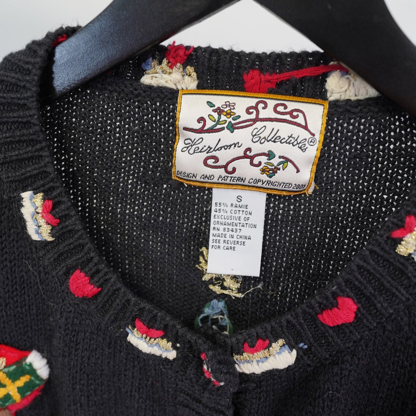 (Women's S) Vintage Holiday Christmas Knit Cardigan Sweater Women's S Santa Black Stitched