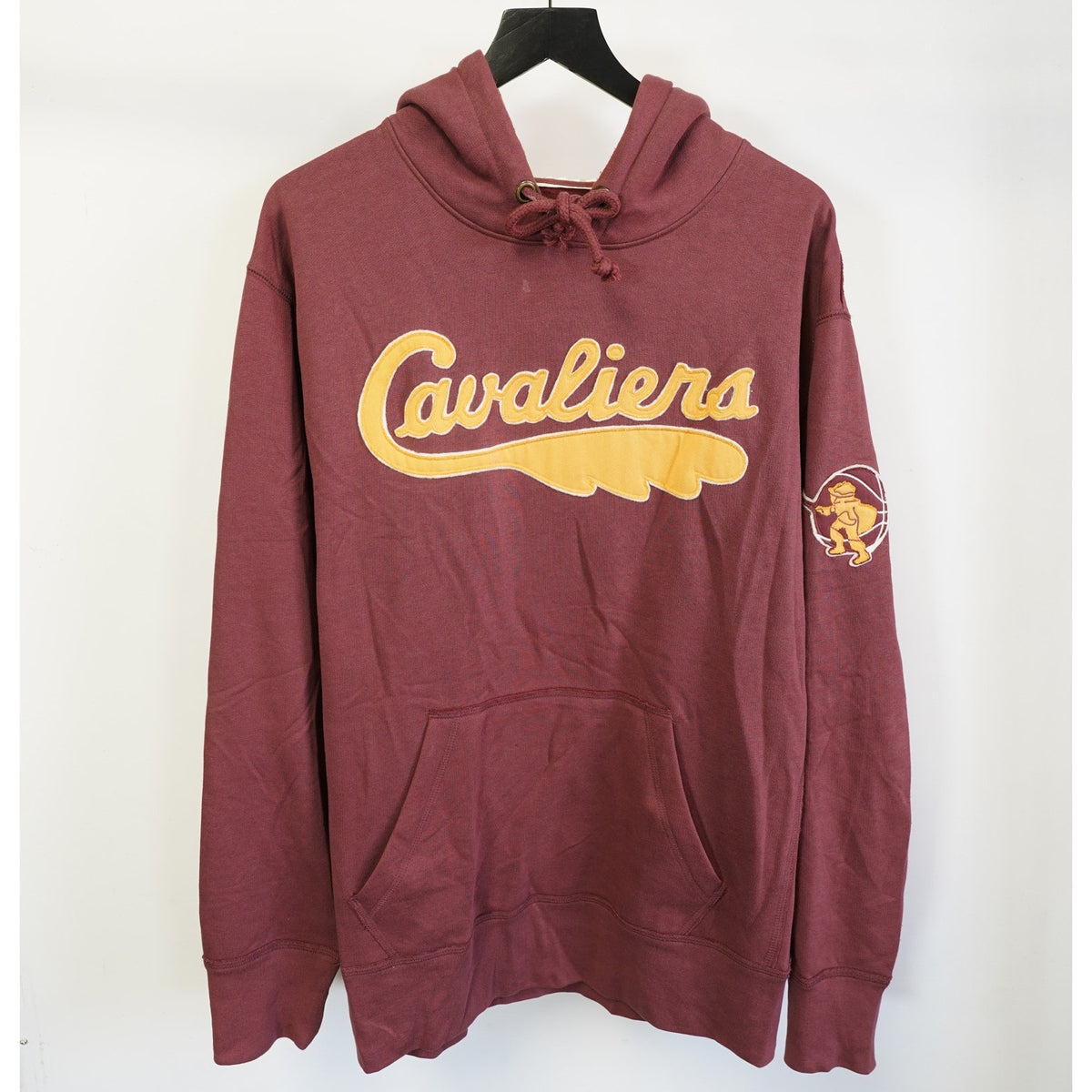 (XL) Cleveland Cavaliers Sewn NBA 47 Banner Script hoodie Men's Maroon Gold Retro