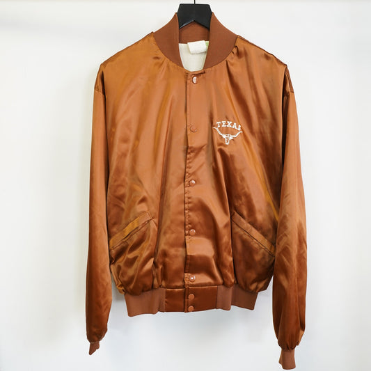 (L) True Vintage Texas Longhorns 1970s Satin Jacket Men's L Burnt Orange Sewn UT