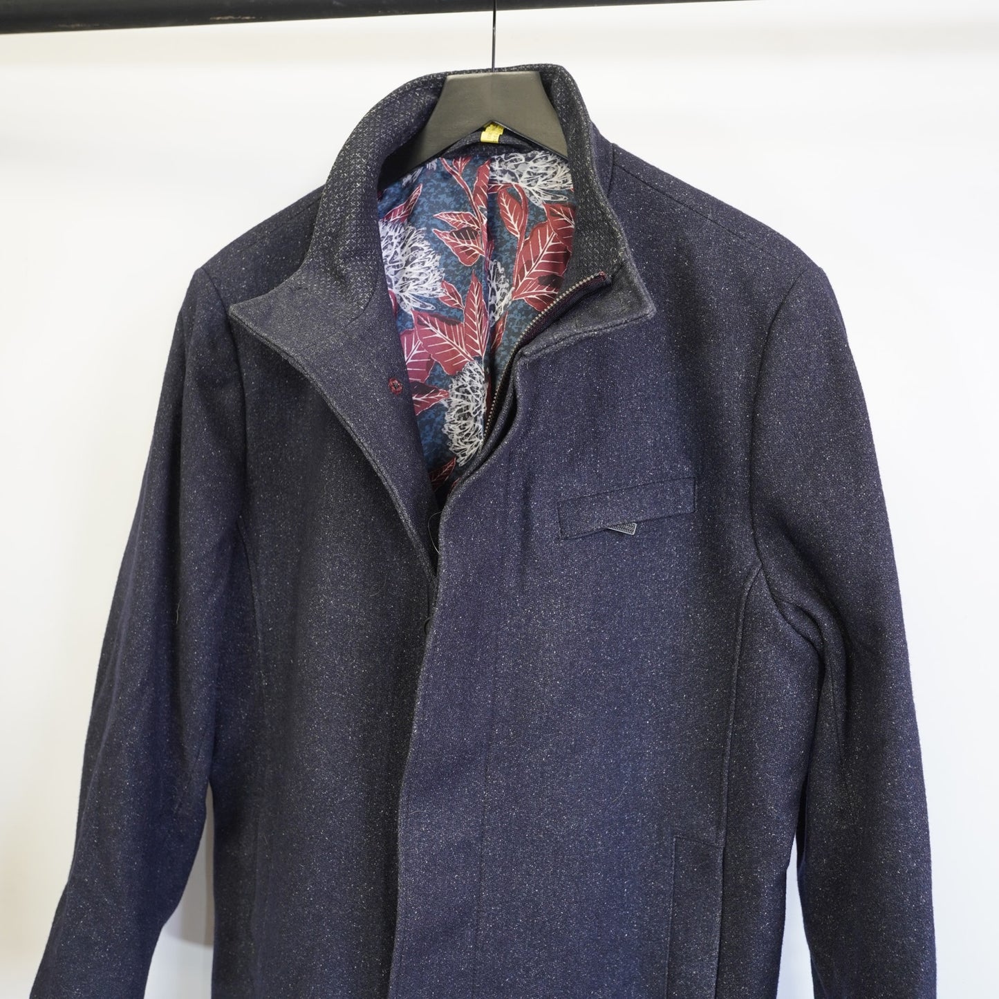 (Women's S) Ted Baker London Wool Blend Overcoat Women's Size 5 Floral Lined Navy