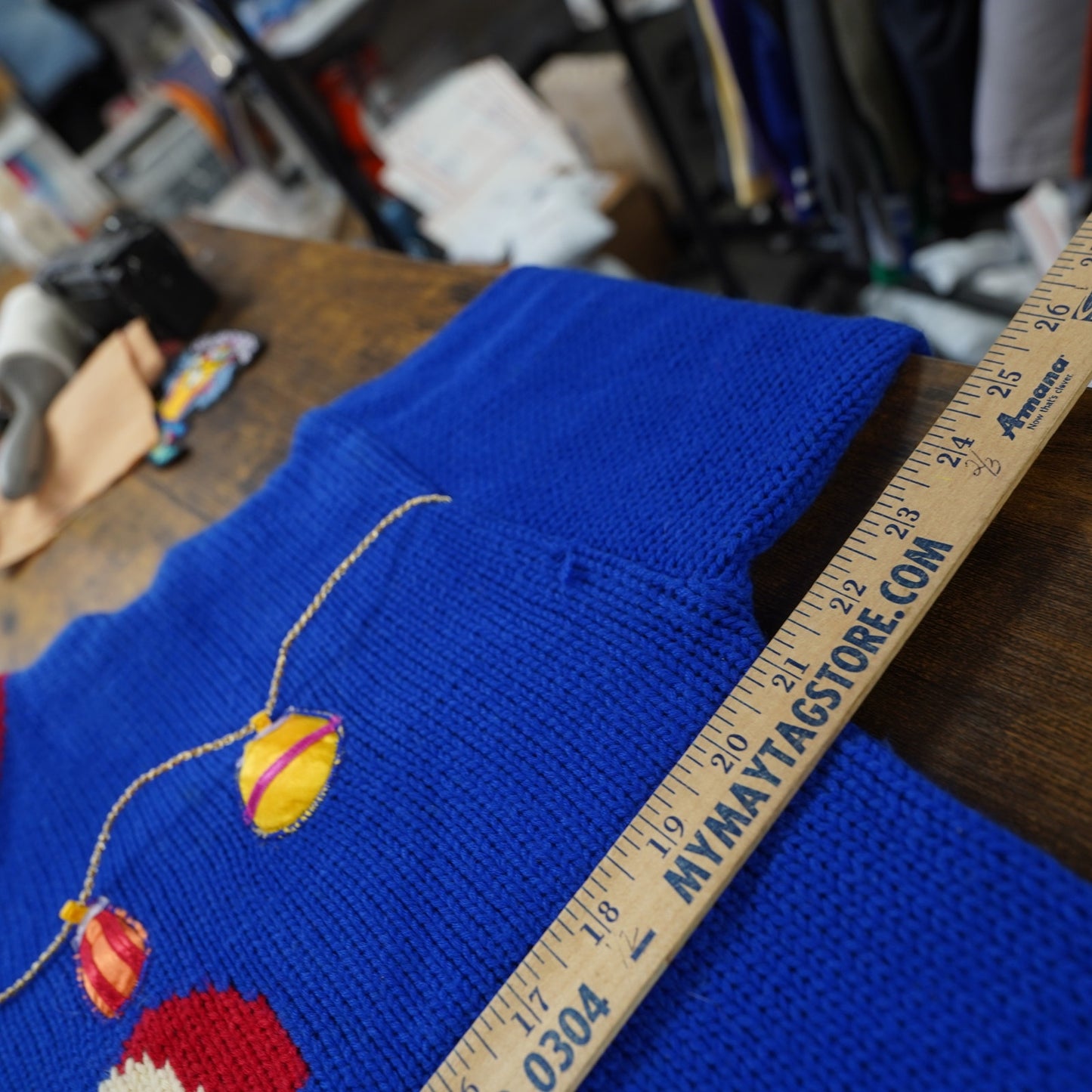 (Women's M) Vintage Bravo Ugly Knit Christmas Sweater Women's M 90s Santa Holiday Blue Sewn