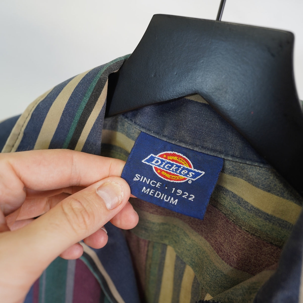 (M) True Vintage Dickies Vertically Striped Button Up Men's M Workwear Utility 80s